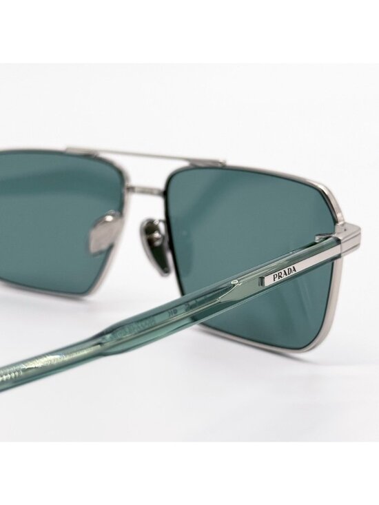 New Prada Silver Green Square Unisex Sunglasses PRA57S 1BC10G main image 4